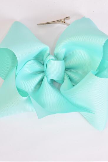 Hair Bow Extra Jumbo Cheer Type Bow Aqua Grosgrain Bow-tie / 12 pcs Bow = Dozen Aqua, Size - 8" x 7" Wide , Alligator Clip , Clip Strip & UPC Code