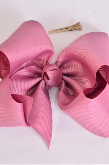 Hair Bow Extra Jumbo Cheer Type Bow Rosy Mauve Grosgrain Bow-tie / 12 pcs Bow = Dozen Rosy Mauve , Alligator Clip , Size - 8" x 7" Wide , Clip Strip & UPC Code
