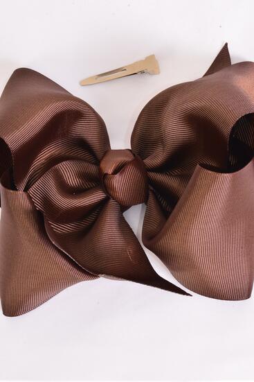Hair Bow Extra Jumbo Cheer Type Bow Brown Grosgrain Bow-tie / 12 pcs Bow = Dozen  Brown , Alligator Clip , Size - 8" x 7" Wide , Clip Strip & UPC Code
