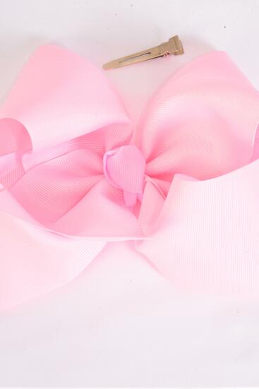 Hair Bow Extra Jumbo Cheer Type Bow Baby Pink Grosgrain Bow-tie / 12 pcs Bow = Dozen  Baby Pink , Size - 8" x 7" Wide , Alligator Clip , Clip Strip & UPC Code