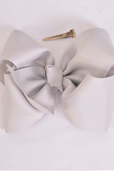 Hair Bow Extra Jumbo Cheer Type Bow Light Gray Grosgrain Bow-tie / 12 pcs Bow = Dozen  Light Gray , Alligator Clip , Size - 8" x 7" Wide ,  Clip Strip & UPC Code