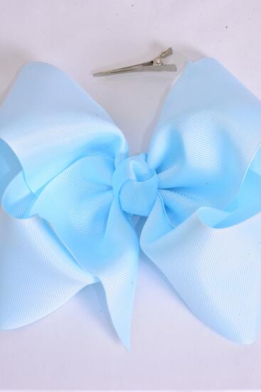 Hair Bow Extra Jumbo Cheer Type Bow Baby Blue Grosgrain Bow-tie / 12 pcs Bow = Dozen  Baby Blue , Alligator Clip , Size - 8" x 7" Wide , Clip Strip & UPC Code