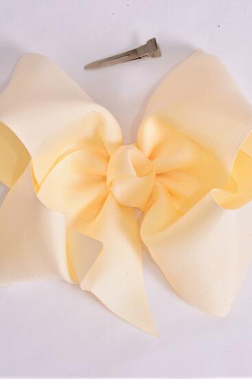 Hair Bow Extra Jumbo Cheer Type Bow Cream Beige Grosgrain Bow-tie /  12 pcs Bow = Dozen Beige , Alligator Clip , Size - 8" x 7" Wide , Clip Strip & UPC Code