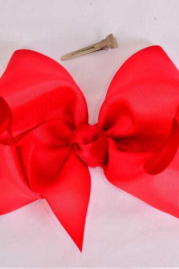 Hair Bow Extra Jumbo Cheer Type Bow Red Grosgrain Bow-tie /12 pcs Bow = Dozen Hot Red , Alligator Clip , Size - 8" x 7" Wide , Clip Strip & UPC Code
