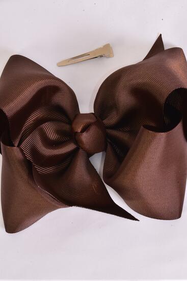 Hair Bow Extra Jumbo Cheer Type Bow Dark Brown Grosgrain Bow-tie / 12 pcs Bow = Dozen  Dark Brown , Alligator Clip , Size - 8" x 7" Wide , Clip Strip & UPC Code