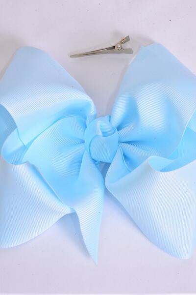 Hair Bow Extra Jumbo Cheer Type Bow Baby Blue Grosgrain Bow-tie / 12 pcs Bow = Dozen  Baby Blue , Alligator Clip , Size - 8" x 7" Wide , Clip Strip & UPC Code