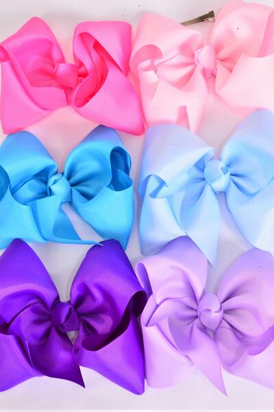 Hair Bow Extra Jumbo Cheer Type Bow Spring Color Mix Grosgrain Bow-tie / 12 pcs Bow = Dozen Spring Mix , Size - 8" x 7" , Alligator Clip , 2 Baby Pink , 2 Hot Pink , 2 Lavender , 2 Purple , 2 Sky Blue , 2 Baby Blue Mix , Clip Strip & UPC Code