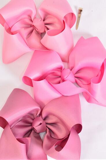 Hair Bow Extra Jumbo Cheer Type Bow Mauve Pink Mix Grosgrain Bow-tie / 12 pcs Bow = Dozen  Alligator Clip , Size - 8 x 7" Wide , 4 Dusty Rose , 4 Wild Rose , 4 Rosy Mauve Color Asst , Clip Strip & UPC Code