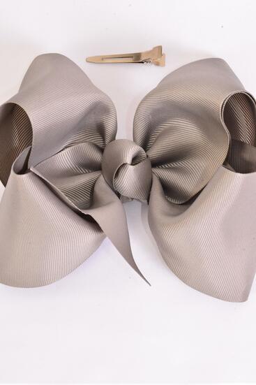 Hair Bow Extra Jumbo Cheer Type Bow Dark Gray Grosgrain Bow-tie / 12 pcs Bow = Dozen Dark Gray , Alligator Clip , Size - 8" x 7" Wide , Clip Strip & UPC Code