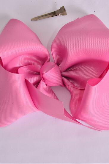 Hair Bow Extra Jumbo Cheer Type Bow Mauve Pink Grosgrain Bow-tie / 12 pcs Bow = Dozen Alligator Clip , Size - 8 x 7" Wide , Clip Strip & UPC Code