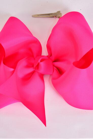 Hair Bow Extra Jumbo Cheer Type Bow Fuchsia Grosgrain Bow-tie / 12 pcs Bow = Dozen  Fuchsia , Size - 8" x 7" Wide , Alligator Clip , Clip Strip & UPC Code 