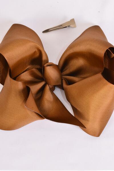 Hair Bow Extra Jumbo Cheer Type Bow Light Brown Grosgrain Bow-tie / 12 pcs Bow = Dozen  Light Brown , Alligator Clip , Size - 8" x 7" Wide , Clip Strip & UPC Code