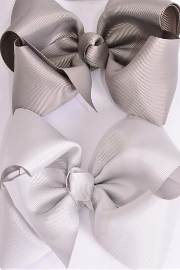 Hair Bow Extra Jumbo Cheer Type Bow Gray color Mix Grosgrain Bow-tie / 12 pcs Bow = Dozen  Gray Mix , Alligator Clip , Size - 8" x 7" Wide , 6 Dark Gray , 6 Silver Gray Color Asst , Clip Strip & UPC Code