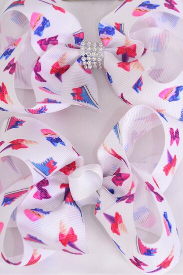 Hair Bow Jumbo Cupcake Sneaker Ice Cream Corn Etc Grosgrain Bow-tie / 12 pcs Bow  = Dozen Alligator Clip , Size - 6" x 5" Wide , 6 Of Each Pattern Asst , Clip Strip & UPC Code