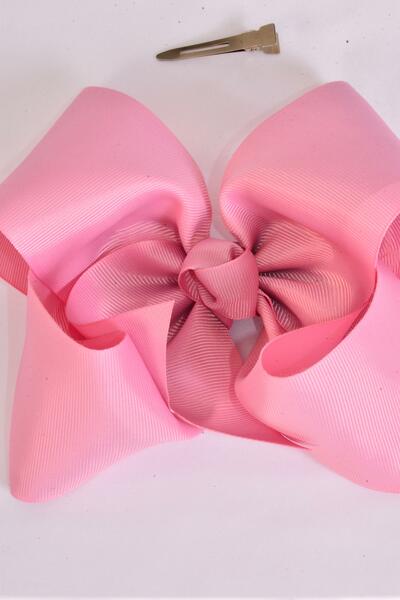 Hair Bow Extra Jumbo Cheer Type Bow Wild Rose Mauve Grosgrain Bow-tie / 12 pcs Bow = Dozen Alligator Clip , Size - 8 x 7" Wide ,  Clip Strip & UPC Code