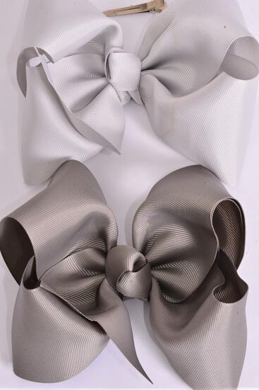Hair Bow Extra Jumbo Cheer Type Bow Gray color Mix Grosgrain Bow-tie / 12 pcs Bow = Dozen  Gray Mix , Alligator Clip , Size - 8" x 7" Wide , 6 Dark Gray , 6 Silver Gray Color Asst , Clip Strip & UPC Code