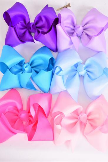 Hair Bow Jumbo Spring Mix Grosgrain Bow-tie / 12 pcs Bow = Dozen   Alligator Clip , Size - 6" x 5" Wide , 2 baby Pink , 2 Hot Pink , 2 Lavender , 2 Purple , 2 Baby Blue , 2 Sky Blue mix , Clip Strip & UPC Code