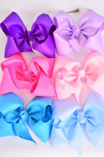Hair Bow Jumbo Spring Mix Grosgrain Bow-tie / 12 pcs Bow = Dozen   Alligator Clip , Size - 6" x 5" Wide , 2 baby Pink , 2 Hot Pink , 2 Lavender , 2 Purple , 2 Baby Blue , 2 Sky Blue mix , Clip Strip & UPC Code