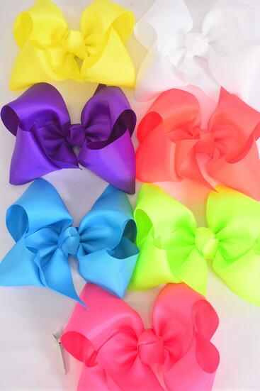 Hair Bow Extra Jumbo Cheer Type Bow Caribbean Neon Grosgrain Bow-tie / 12 pcs Bow = Dozen Caribbean Neon , Alligator Clip , Size - 8" x 7" , 2 Turquoise, 2 Orange , 2 White , 2 Purple , 2 Pink , 1 Yellow , 1 Lime Mix , Clip Strip & UPC Code