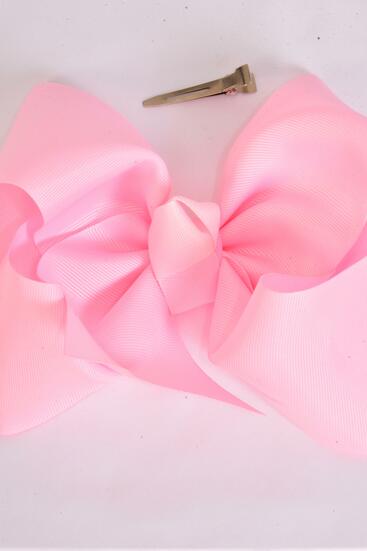 Hair Bow Extra Jumbo Cheer Type Bow Baby Pink Grosgrain Bow-tie / 12 pcs Bow = Dozen  Baby Pink , Size - 8" x 7" Wide , Alligator Clip , Clip Strip & UPC Code