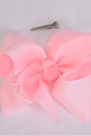 Hair Bow Extra Jumbo Cheer Type Bow Light Pink Grosgrain Bow-tie / 12 pcs Bow = Dozen  Alligator Clip , Size - 8" x 7" Wide , Clip Strip & UPC Code