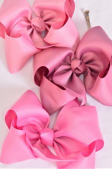 Hair Bow Extra Jumbo Cheer Type Bow Mauve Pink Mix Grosgrain Bow-tie / 12 pcs Bow = Dozen  Alligator Clip , Size - 8 x 7" Wide , 4 Dusty Rose , 4 Wild Rose , 4 Rosy Mauve Color Asst , Clip Strip & UPC Code