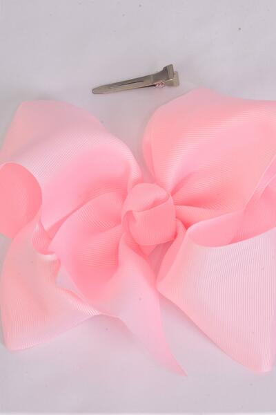 Hair Bow Extra Jumbo Cheer Type Bow Light Pink Grosgrain Bow-tie / 12 pcs Bow = Dozen  Alligator Clip , Size - 8" x 7" Wide , Clip Strip & UPC Code