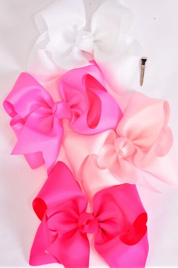 Hair Bow Extra Jumbo Cheer Type Bow Pink Mix Grosgrain Bow-tie /  12 pcs Bow = Dozen Pink Mix , Size - 8" x 7" Wide , Alligator Clip ,3 White , 3 Baby Pink , 3 Hot Pink , 3 Fuchsia Color Asst , Clip Strip and UPC Code