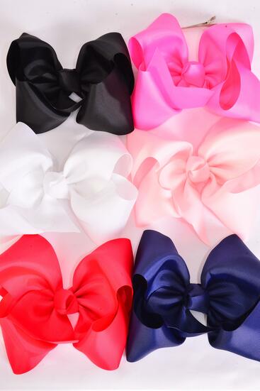 Hair Bow Extra Jumbo Cheer Type Bow Multi Grosgrain Bow-tie / 12 pcs Bow = Dozen  Alligator Clip , Size - 8" x 7" Wide , 2 Black , 2 Red , 2 Navy  ,2 White , 2 Hot Pink , 2 Baby Pink Color Asst , Clip Strip and UPC Code
