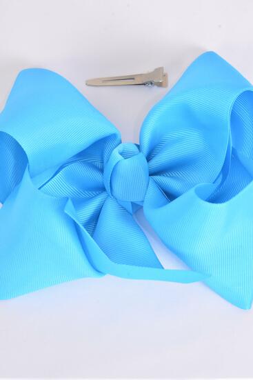 Hair Bow Extra Jumbo Cheer Type Bow Turquoise Grosgrain Bow-tie / 12 pcs Bow = Dozen Turquoise , Alligator Clip , Size - 8" x 7" Wide , Clip Strip & UPC Code