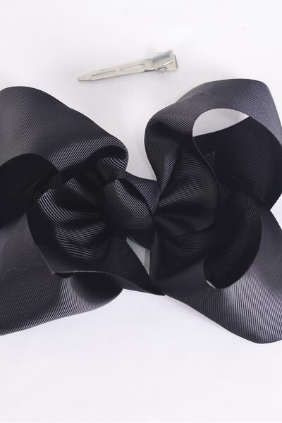 Hair Bow Extra Jumbo Cheer Type Bow Black Alligator Clip Grosgrain Bow-tie / 12 pcs Bow = Dozen Alligator Clip , Size - 8" x 7" Wide ,  Clip Strip & UPC Code