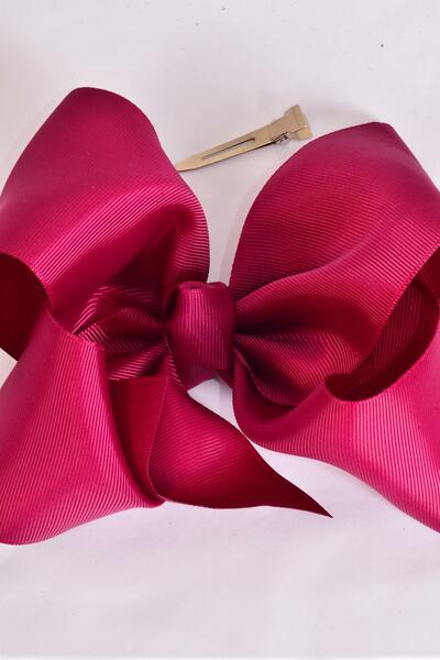 Hair Bow Extra Jumbo Cheer Type Bow Wine Grosgrain Bow-tie / 12 pcs Bow = Dozen  Wine , Alligator Clip , Size - 8" x 7" Wide , Clip Strip & UPC Code