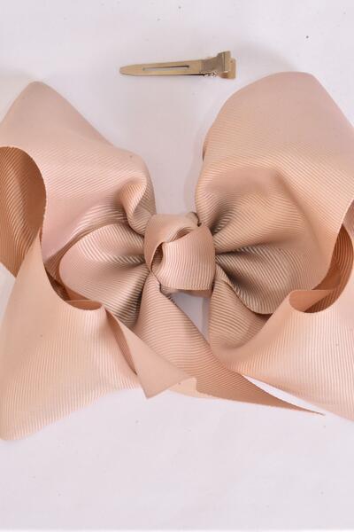 Hair Bow Extra Jumbo Cheer Type Bow Taupe Grosgrain Bow-tie / 12 pcs Bow = Dozen Taupe , Alligator Clip , Size - 8" x 7" Wide , Clip Strip & UPC Code