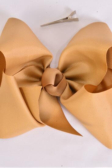 Hair Bow Extra Jumbo Cheer Type Bow Light Khaki Grosgrain Bow-tie / 12 pcs Bow = Dozen Light Khaki , Alligator Clip , Size - 8" x 7" Wide , Clip Strip & UPC Code