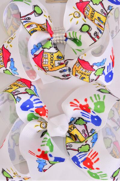 Hair Bow Jumbo Back to School Grosgrain Bow-tie / 12 pcs Bow = Dozen Alligator Clip , Size - 6" x 5" Wide , Clip Strip & UPC Code
