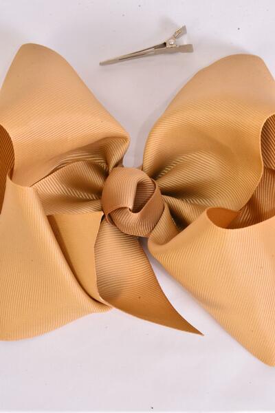 Hair Bow Extra Jumbo Cheer Type Bow Light Khaki Grosgrain Bow-tie / 12 pcs Bow = Dozen Light Khaki , Alligator Clip , Size - 8" x 7" Wide , Clip Strip & UPC Code