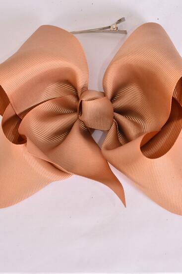 Hair Bow Extra Jumbo Cheer Type Bow Dark Khaki Grosgrain Bow-tie / 12 pcs Bow = Dozen Dark Khaki , Alligator Clip , Size - 8" x 7" Wide , Clip Strip & UPC Code