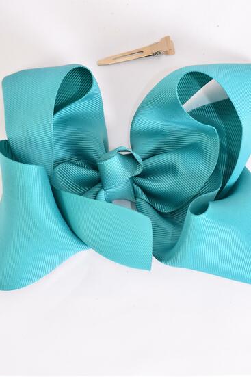 Hair Bow Extra Jumbo Cheer Type Bow Teal Green Grosgrain Bow-tie / 12 pcs Bow = Dozen  Teal Green , Alligator Clip , Size - 8" x 7" Wide , Clip Strip & UPC Code
