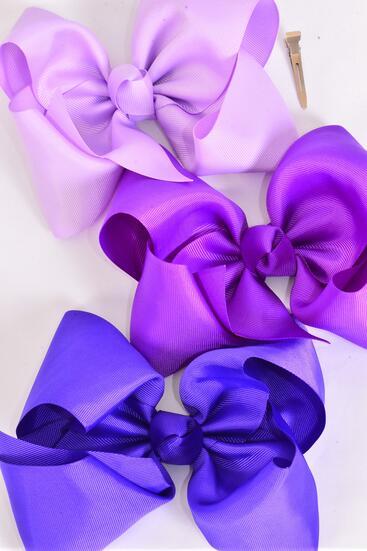 Hair Bow Extra Jumbo Cheer Type Bow Purple Mix Grosgrain Bow-tie / 12 pcs Bow = Dozen Alligator Clip , Size - 8" x 7" Wide , 4 Purple , 4 Lilac , 4 Lavender Color Mix , Clip Strip & UPC Code