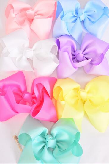 Hair Bow Extra Jumbo Cheer Type Bow Pastel Grosgrain Bow-tie / 12 pcs Bow = Dozen  Alligator Clip , Size - 8" x 7" , 2 White , 2 Yellow , 2 Blue , 2 Baby Pink , 2 Lavender , 1 Hot Pink , 1 Mint Color Asst , Clip Strip & UPC Code
