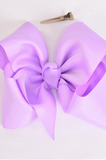 Hair Bow Extra Jumbo Cheer Type Bow Lavender Grosgrain Bow-tie / 12 pcs Bow = Dozen Lavender , Size - 8" x 7" Wide , Alligator Clip , Clip Strip & UPC Code