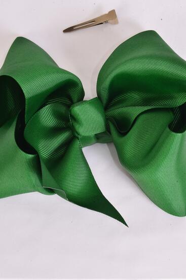 Hair Bow Extra Jumbo Cheer Type Bow Hunter Green Grosgrain Bow-tie / 12 pcs Bow = Dozen Hunter green , Alligator Clip , Size - 8" x 7" Wide , Clip Strip & UPC Code
