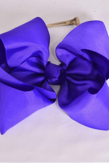 Hair Bow Extra Jumbo Cheer Type Bow Purple Grosgrain Bow-tie /  12 pcs Bow = Dozen  Purple , Alligator Clip , Size - 8" x 7" Wide , Clip Strip & UPC Code