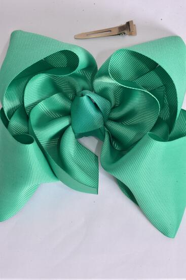 Hair Bow Extra Jumbo Cheer Type Bow Caribbean Green Grosgrain Bow-tie / 12 pcs Bow = Dozen Caribbean Green , Alligator Clip , Size - 8" x 7" Wide , Clip Strip & UPC Code