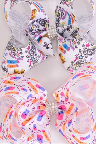 Hair Bow Jumbo Back to School etc Grosgrain Bow-tie / 12 pcs Bow = Dozen  Back to school , Alligator Clip , Size - 6" x 5" Wide , 6 Of Each Pattern Asst , Clip Strip & UPC Code