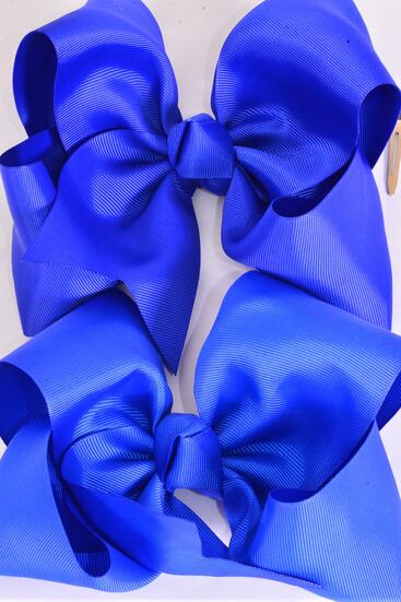 Hair Bow Extra Jumbo Cheer Type Bow Royal Blue Mix Grosgrain Bow-tie / 12 pcs Bow = Dozen Alligator Clip , Size - 8" x 7" Wide , 6 Electric Blue , 6 Cobalt Color Asst , Clip Strip & UPC Code