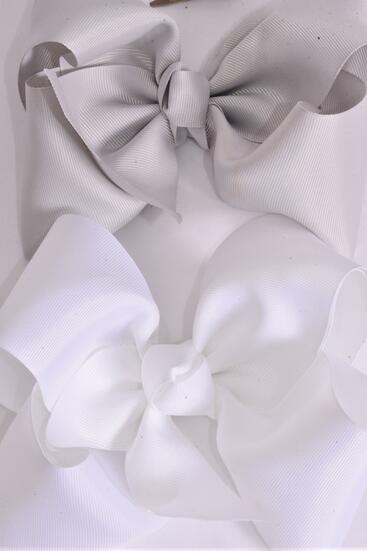 Hair Bow Extra Jumbo Cheer Type Bow Gray White Mix Grosgrain Bow-tie / 12 pcs Bow = Dozen Alligator Clip , Size - 8" x 7" Wide , 6 Gray , 6 White Color Asst , Clip Strip & UPC Code 