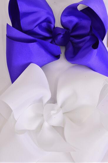 Hair Bow Extra Jumbo Cheer Type Bow Purple White Mix Grosgrain Bow-tie /12 pcs Bow = Dozen Alligator Clip , Size - 8" x 7" Wide ,  6 Purple , 6  White Color Asst , Clip Strip & UPC Code