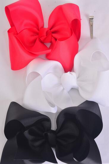 Hair Bow Extra Jumbo Cheer Type Bow Red White Blacke Color Mix Grosgrain Bow-tie / 12 pcs Bow = Dozen Alligator Clip , Size - 8" x 7" Wide , 4 Red , 4 White , 4 Black Color Asst , Clip Strip & UPC Code