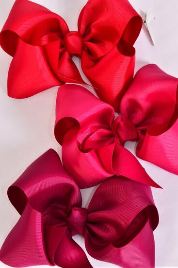 Hair Bow Extra Jumbo Cheer Type Bow Burgundy Mix Grosgrain Bow-tie / 12 pcs Bow = Dozen  Alligator Clip , Size - 8" x 7" Wide , 4 Wine , 4 Burgundy , 4 Sherry Color Asst , Clip Strip & UPC Code
